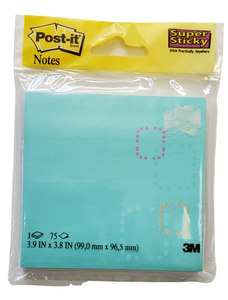 Super Sticky Post-it Notes, 3.9 x 3.8, Pack of 75 Sheets (6355-MX) Blue Square Design